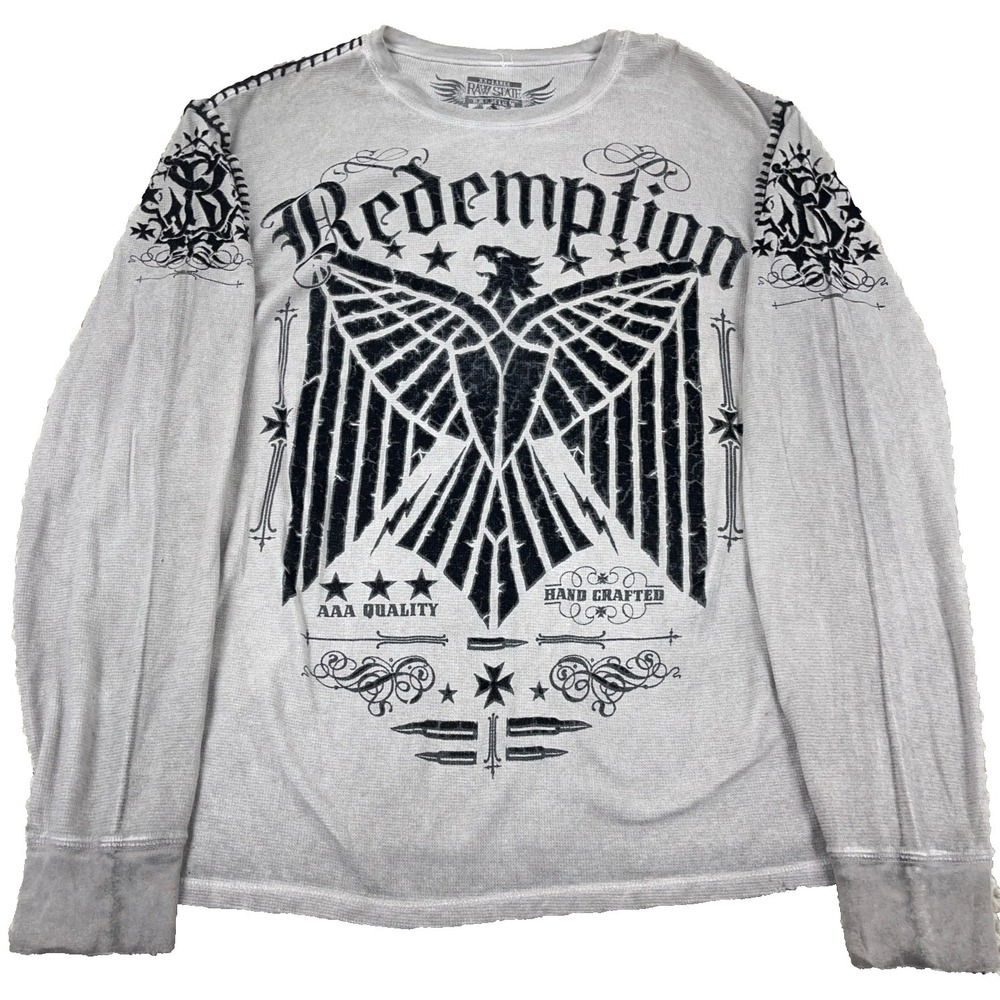Raw State Shirt Men XXL Gray‎ Thermal Waffle Knit  Redemption Premium Adult *